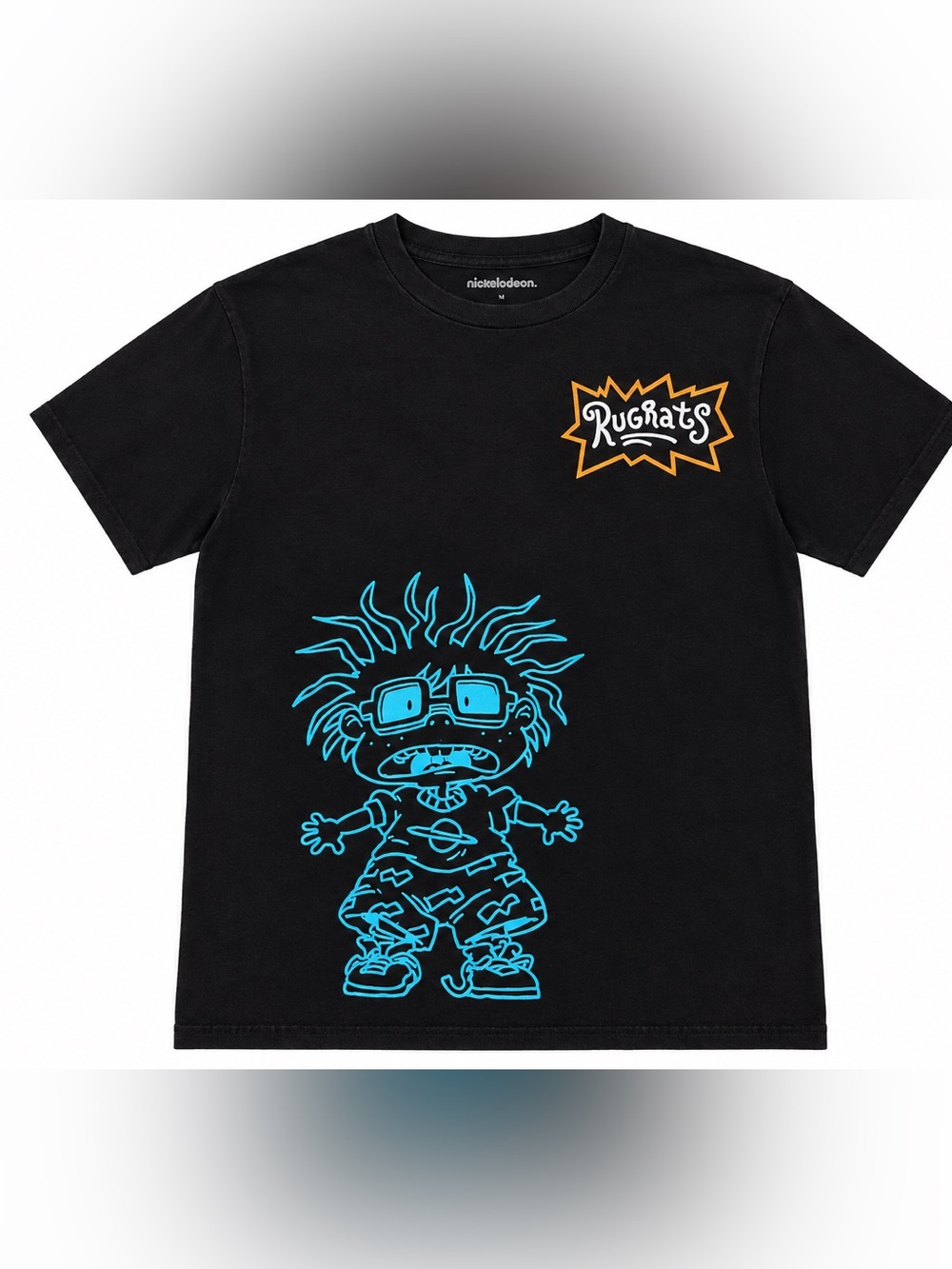 Nickelodeon Black Tee with Blue Chuckie and Orange Rugrats Logo